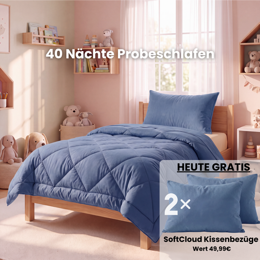 EasySleep® Kidsdecke – Die schnelltrocknende 2-in-1 Kinderdecke, die Bettwäsche überflüssig macht.