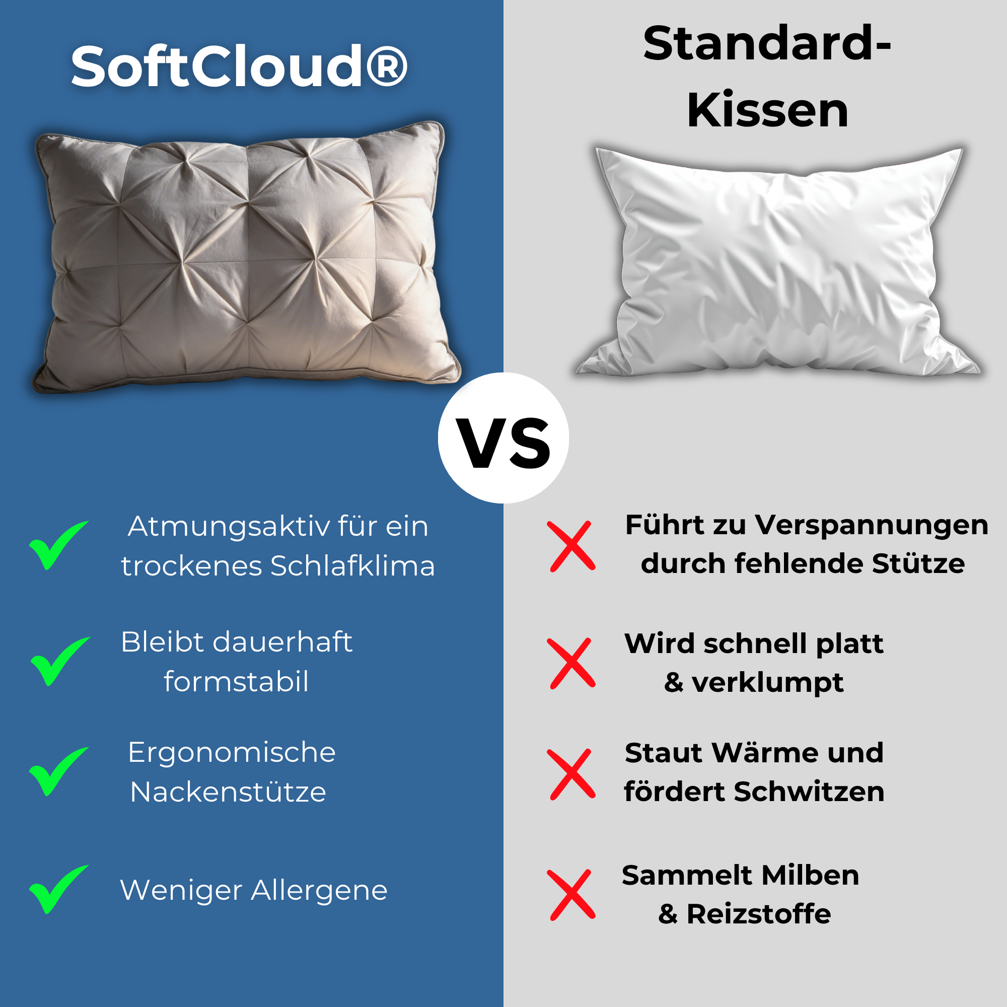 SoftCloud® Kissen – Hypoallergenes Premium Komfortkissen