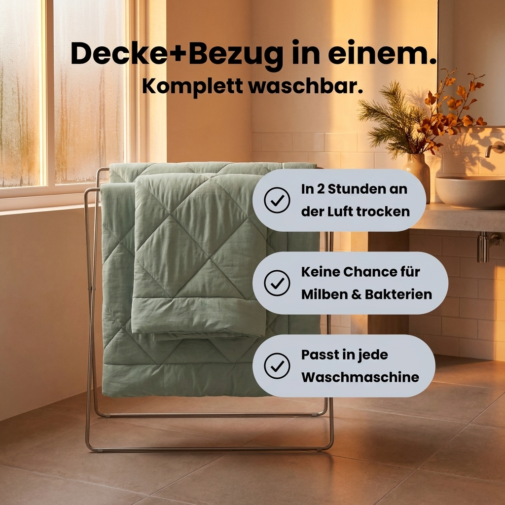 EasySleep® – Die schnelltrocknende 2-in-1 Ganzjahresdecke, die Bettwäsche überflüssig macht.